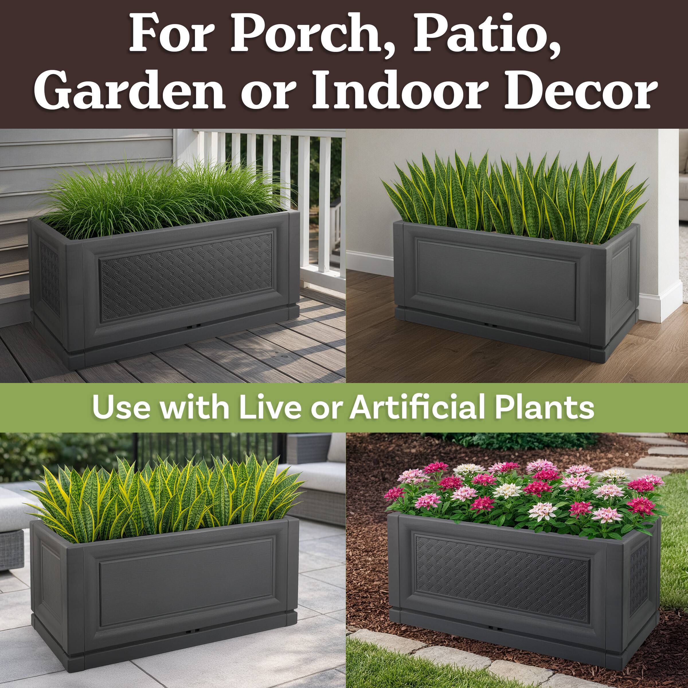 For Porch, Patio, Garden or Indoor Decor  
Use with Live or Artificial Plants