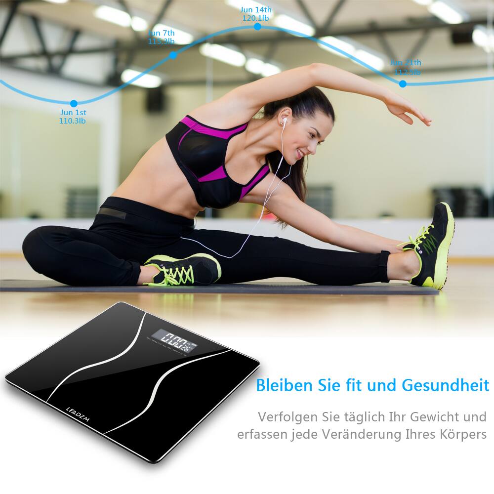Jun 14th 120.1lb  
Jun 7th 115.3lb  
Jun 21th 112.5lb  
Jun 1st 110.3lb  

000% LEADZM  

Bleiben Sie fit und Gesundheit  
Verfolgen Sie täglich Ihr Gewicht und erfassen jede Veränderung Ihres Körpers