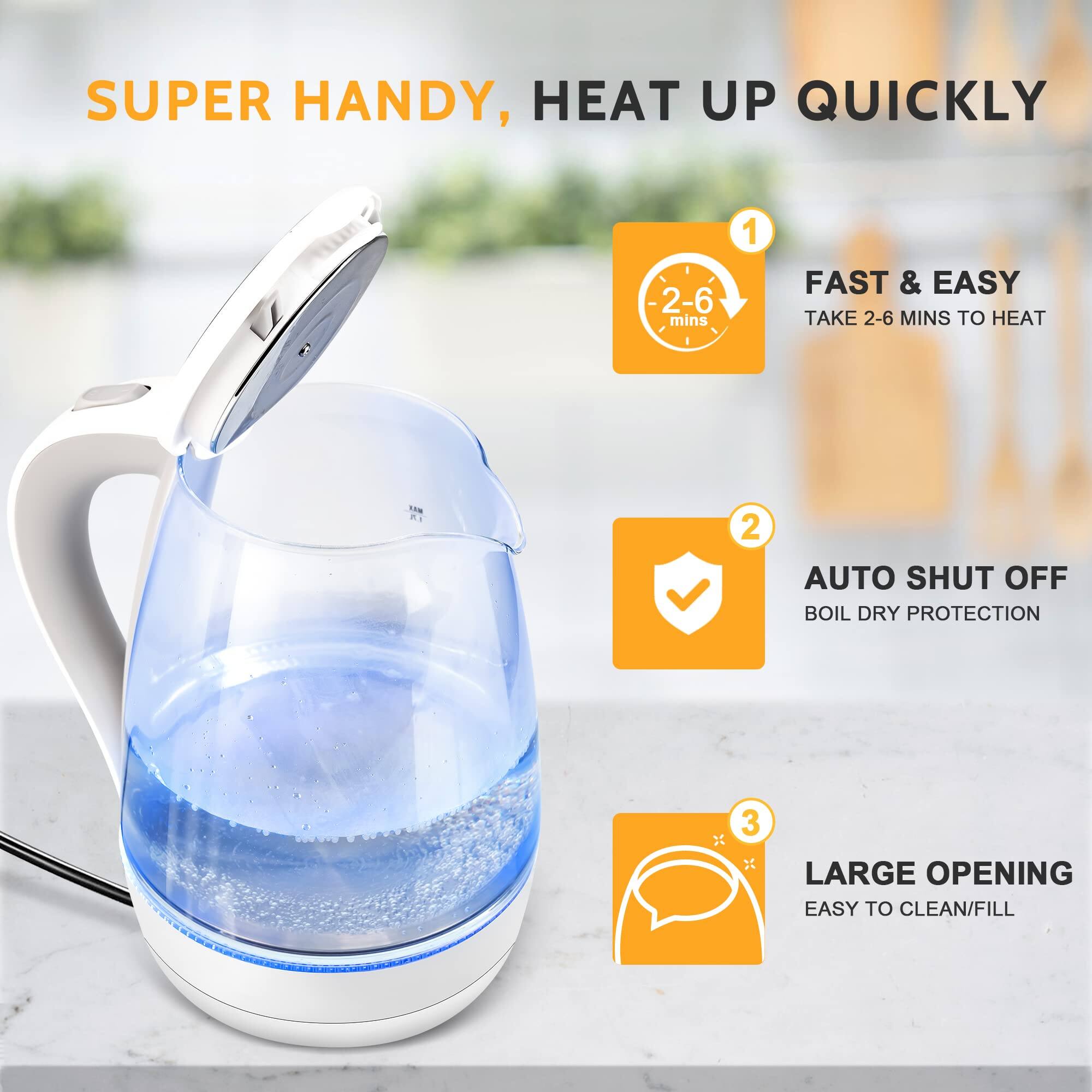 SUPER HANDY, HEAT UP QUICKLY

1. FAST & EASY
TAKE 2-6 MINS TO HEAT

2. AUTO SHUT OFF
BOIL DRY PROTECTION

3. LARGE OPENING
EASY TO CLEAN/FILL