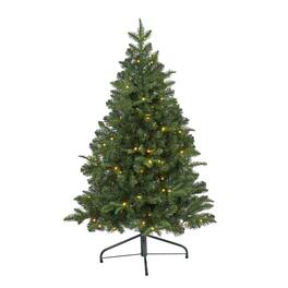 BreeBe - 4' Grand Teton Flat Back Xmas Tree w/90 LEDs and 369 Tips - Green