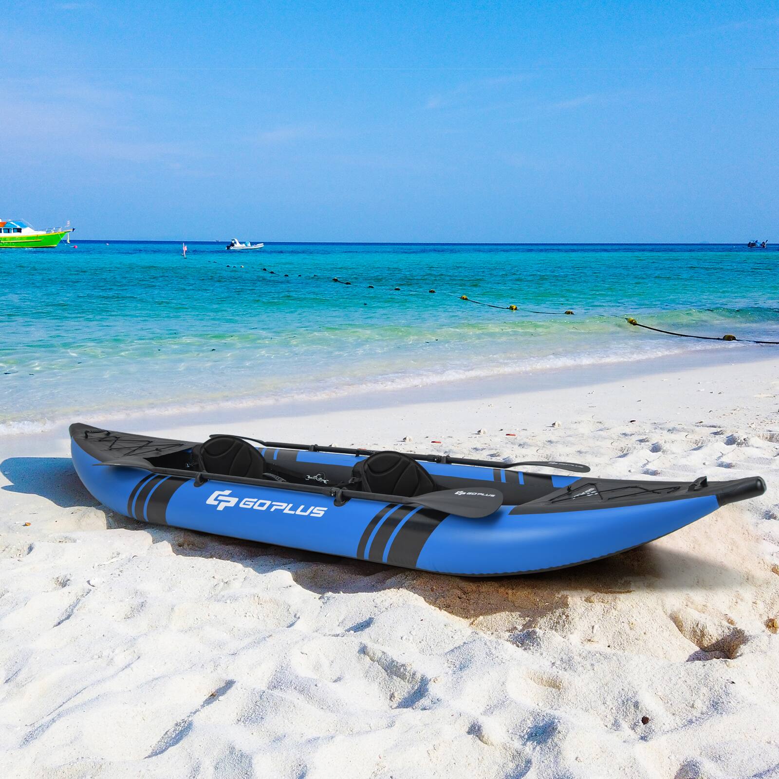 Alt View 3. Costway - Costway Inflatable Kayak Set Portable 2-person Kayak with Aluminium Oars EVA Padded Seat - Blue.