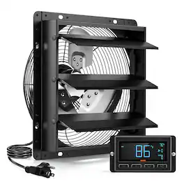 VEVOR - 12 Inch Shutter Exhaust Fan Wall Mounted Automatic Louvers EC Motor, Steel Housing, Temperature & Humidity Controller - Black