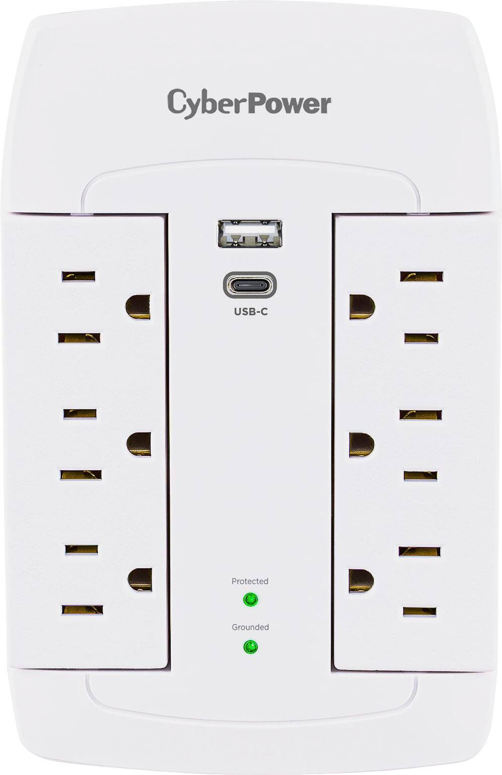 CyberPower - 6-Outlet/1-USB-A/1-USB-C 1500 Joules Wall Surge Protector - White