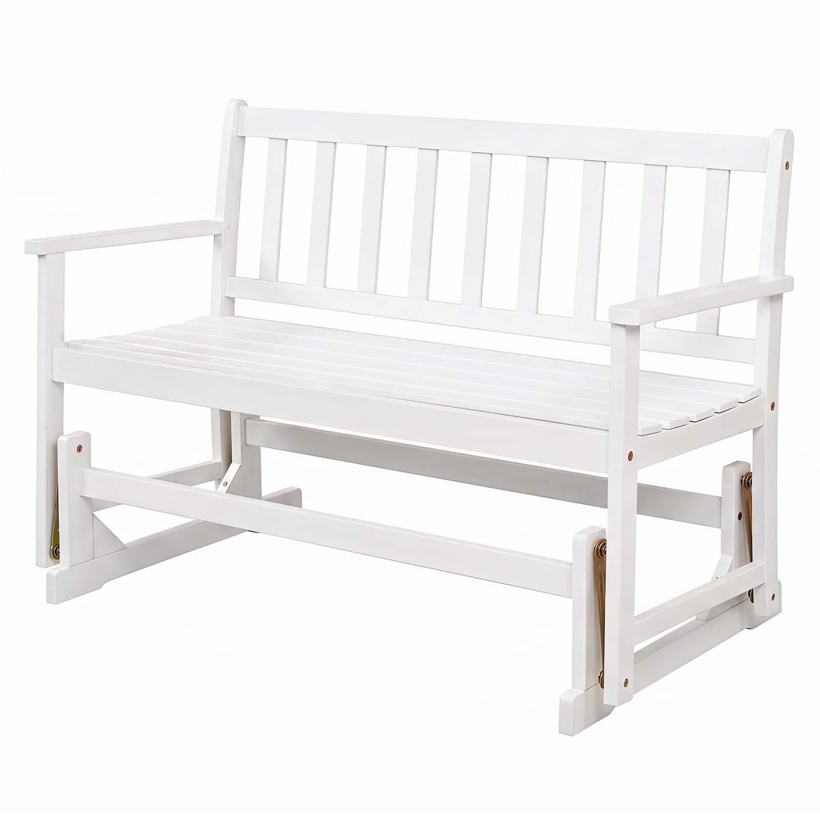 Gymax - Patio Glider Bench for Two w/ Acacia Wood Supports up to 800 LBS - White