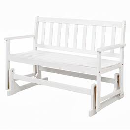 Gymax - Patio Glider Bench for Two w/ Acacia Wood Supports up to 800 LBS - White