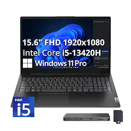 Lenovo - Upgraded - V15 15.6" FHD Laptop,Intel Core i5-13420H,16GB RAM,512GB SSD+1TB Dock Set,720p HD Camera,Win 11 Pro - Black