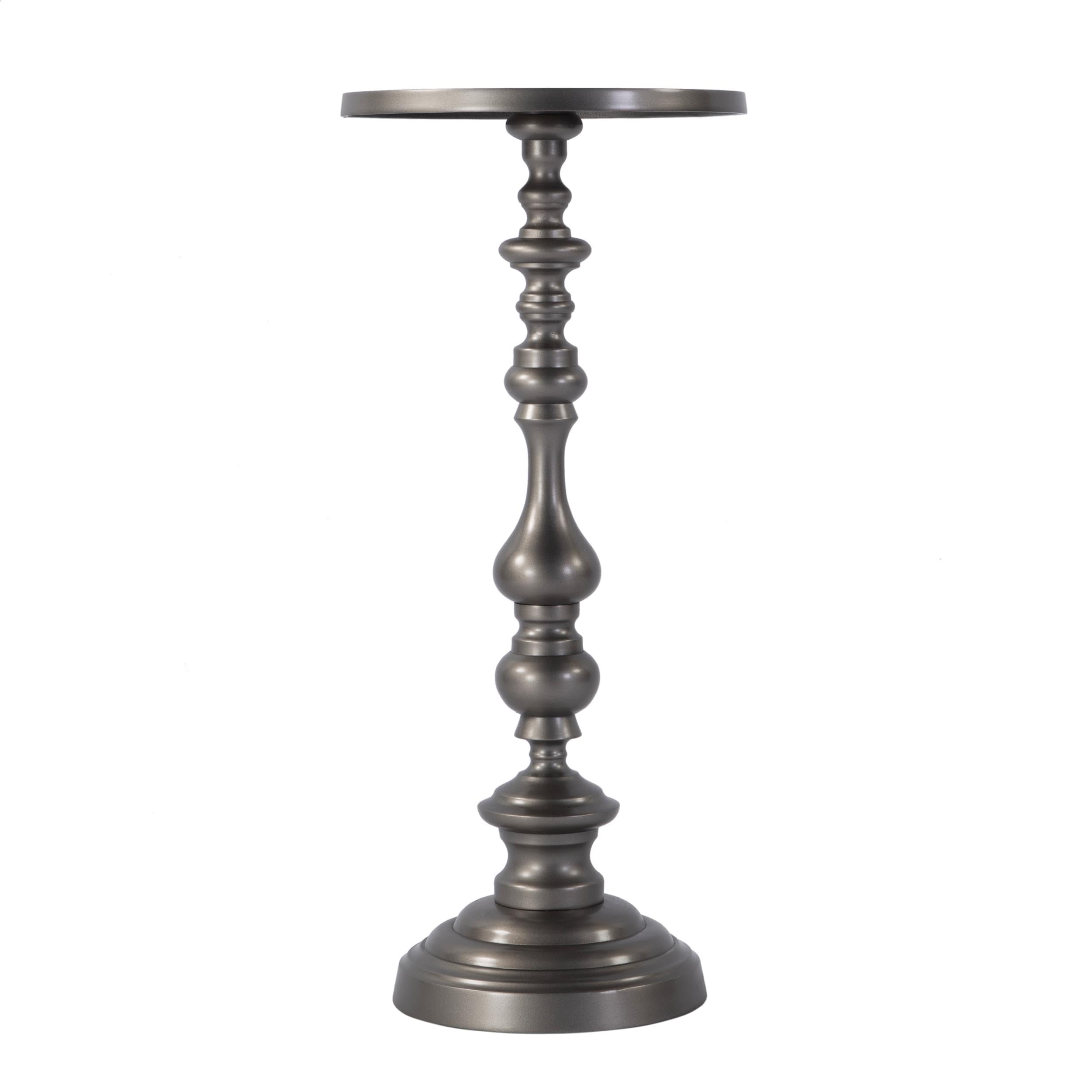 Angle. Butler Specialty - Mario 10 in. W Round All Metal Pedestal Base End Table - Silver.