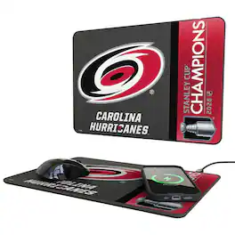 Keyscaper - Carolina Hurricanes 2026 Stanley Cup Champions 15W Fast Wireless Charger and Mouse Pad - Black
