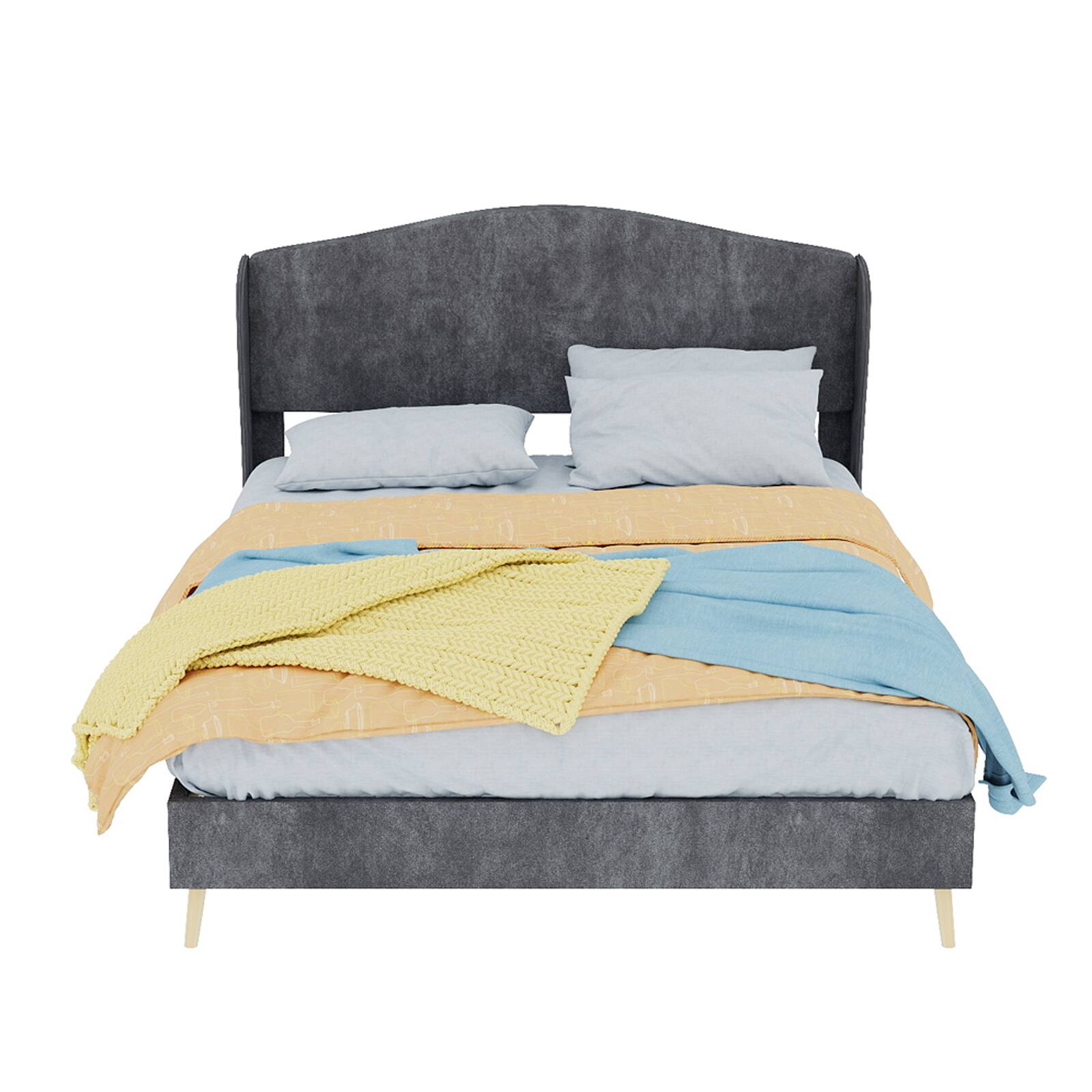 Alt View 4. Loheer - Loheer Gray Velvet Upholstered Bed Frame Full Size Sturdy Platform - Grey.