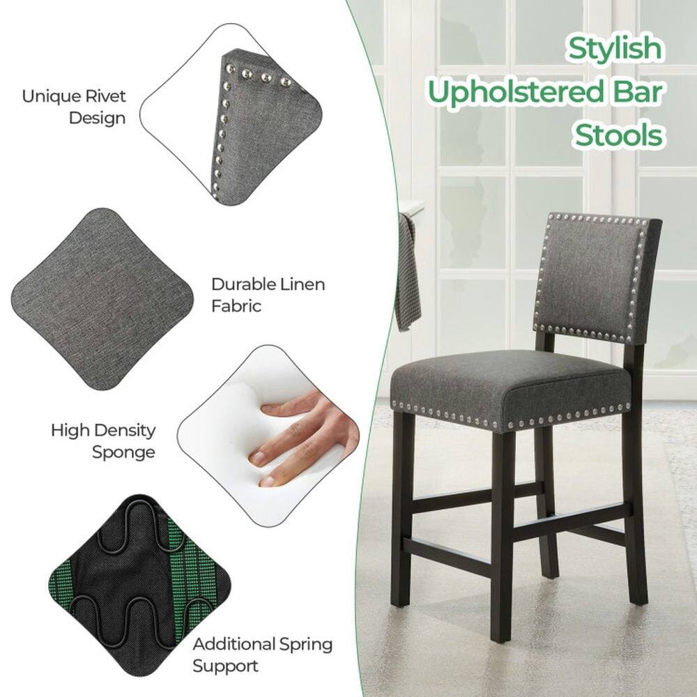 Stylish Upholstered Bar Stools

- Unique Rivet Design
- Durable Linen Fabric
- High Density Sponge
- Additional Spring Support