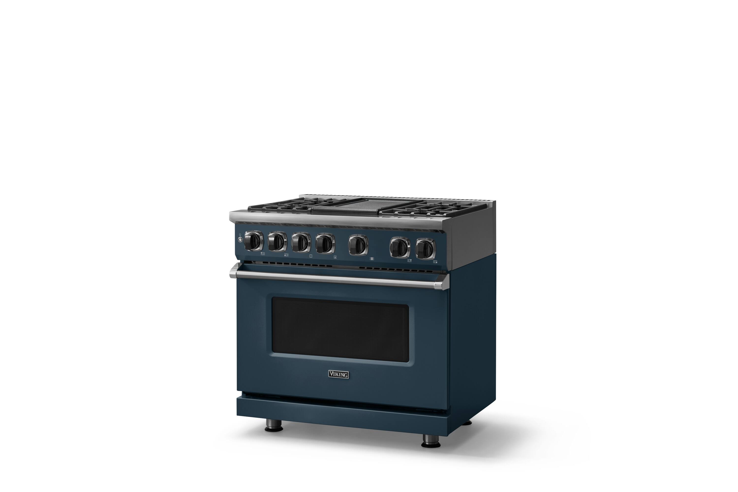 Angle. Viking - 36 in. Wide 4 Burner Dual Fuel Sealed Burner Range with Griddle - Squall.