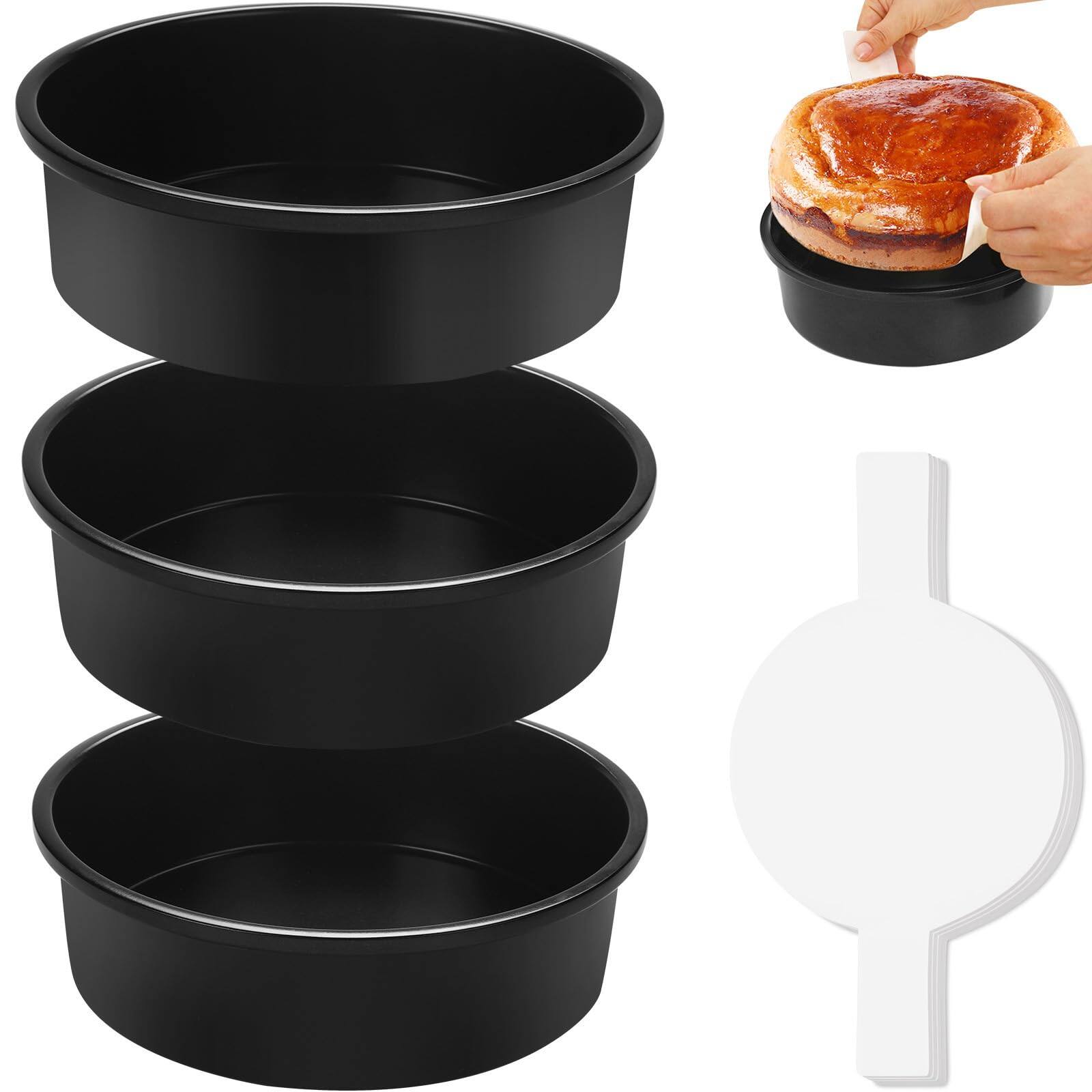 Front. PARKER SLATER - Cake Pan Set Of 3 Nonstick Round Pans With 110 Paper Carbon Steel Baking Dishwasher Safe.