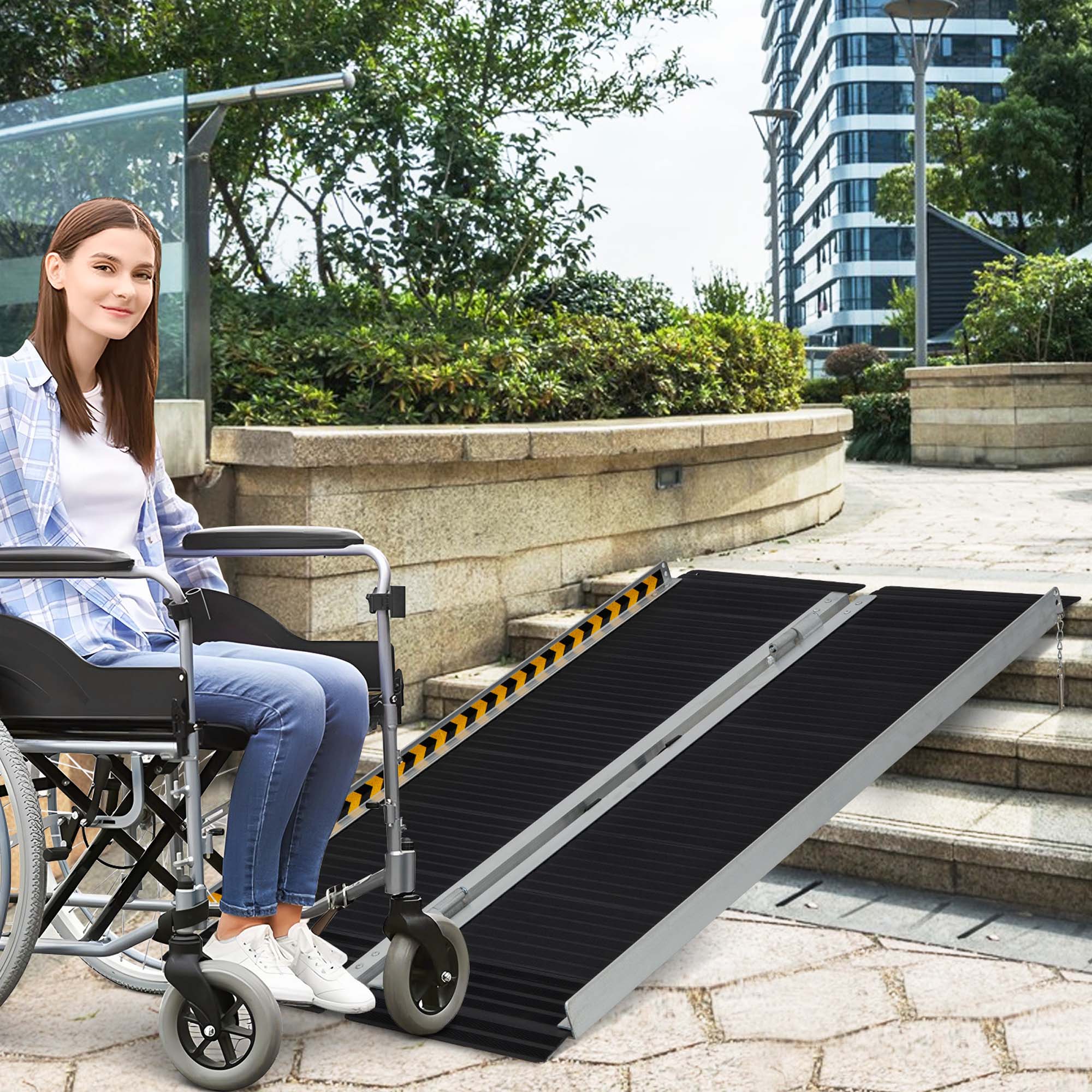 Alt View 1. Costway - Costway Portable Aluminum Wheelchair Ramp 4 FT with Transition Plate & Non-slip Surface - Silk.