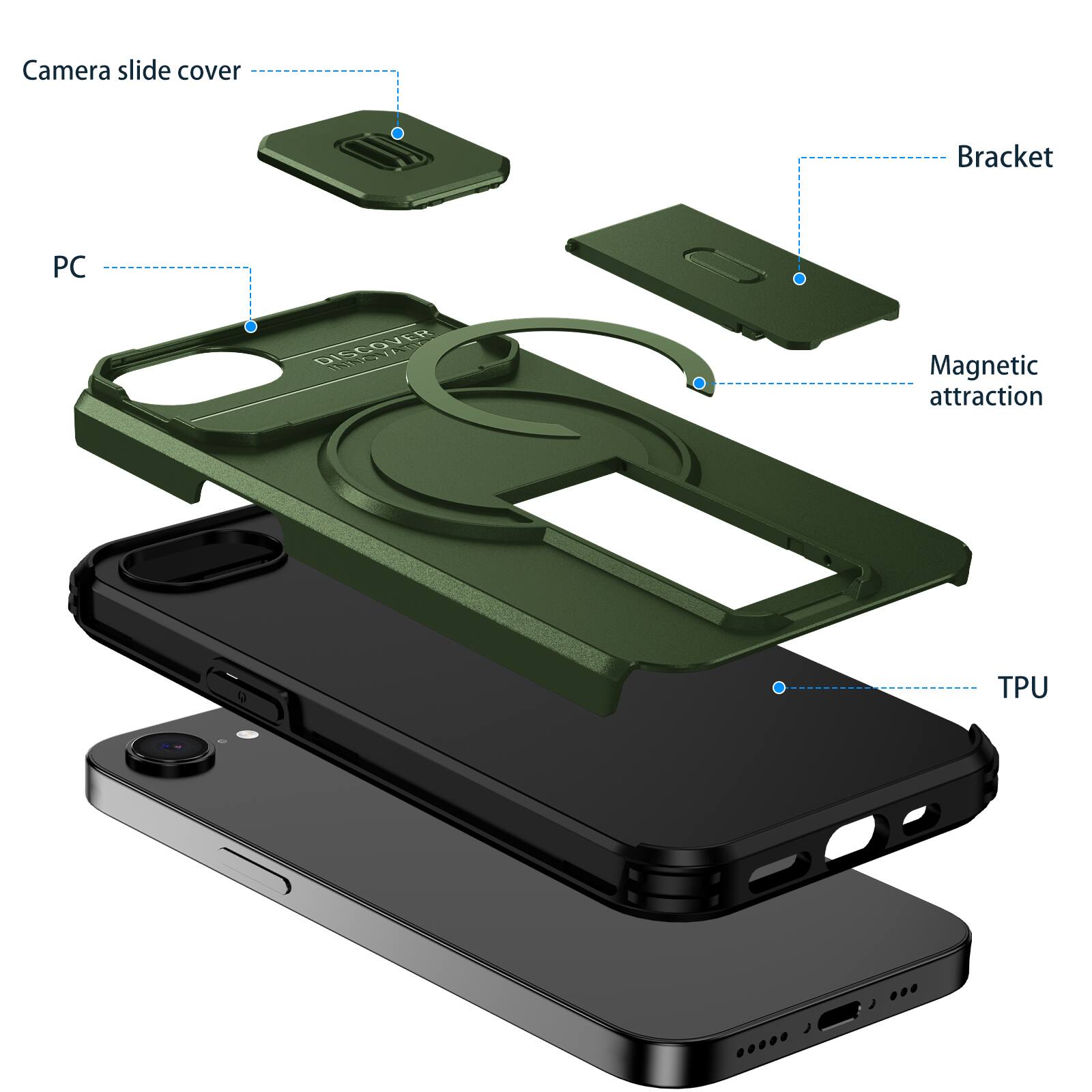Camera slide cover  
Bracket  
PC  
Magnetic attraction  
TPU