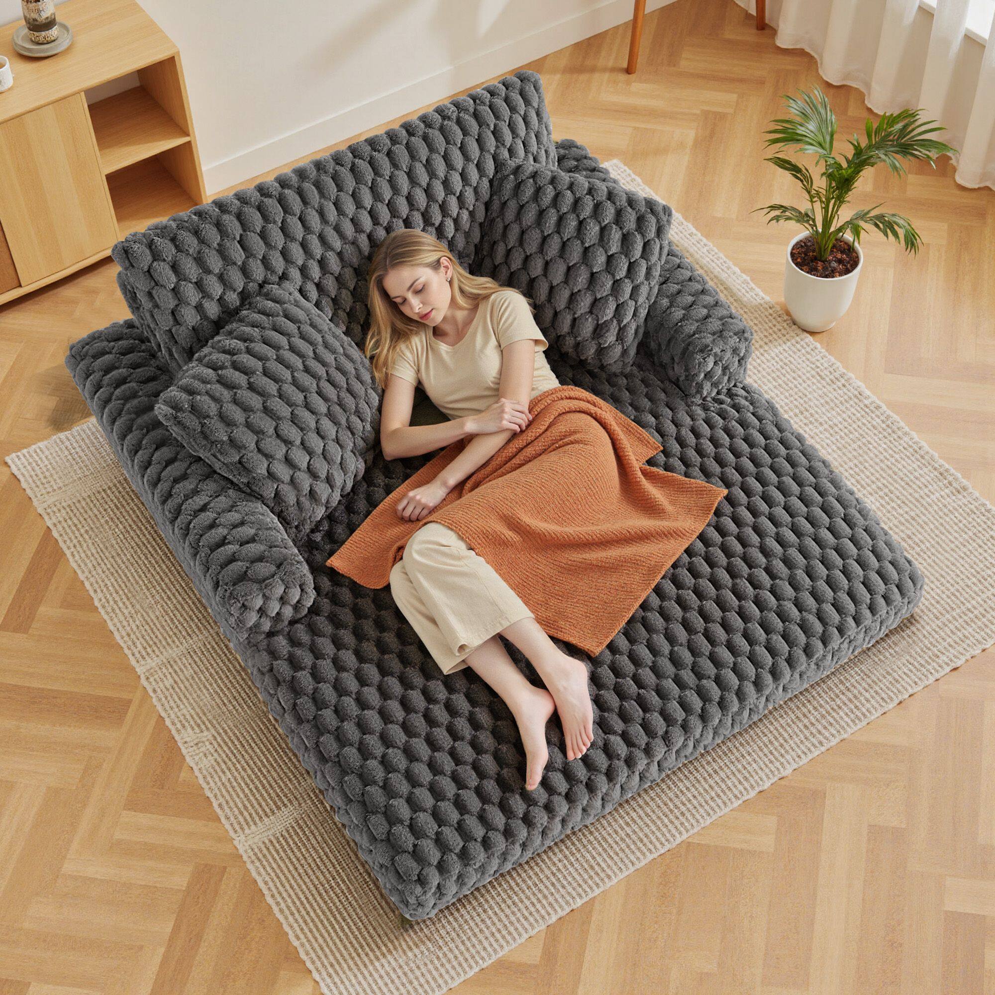 Alt View 3. Brick Attic - 53" Upholstered Chaise Lounge Sofa Bed, Sleeper Chair with Throw Pillows Armrests, Plush Chair Bed, Gray - Gray.