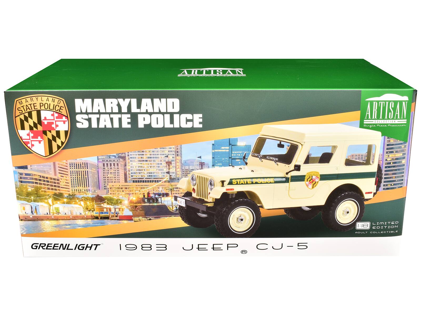 ARTISAN MARYLAND STATE POLICE STATE POLICE ARTISAN LIMITED 1:18 EDITION COLLECTIBLE GREENLIGHT 1983 JEEP CJ-5