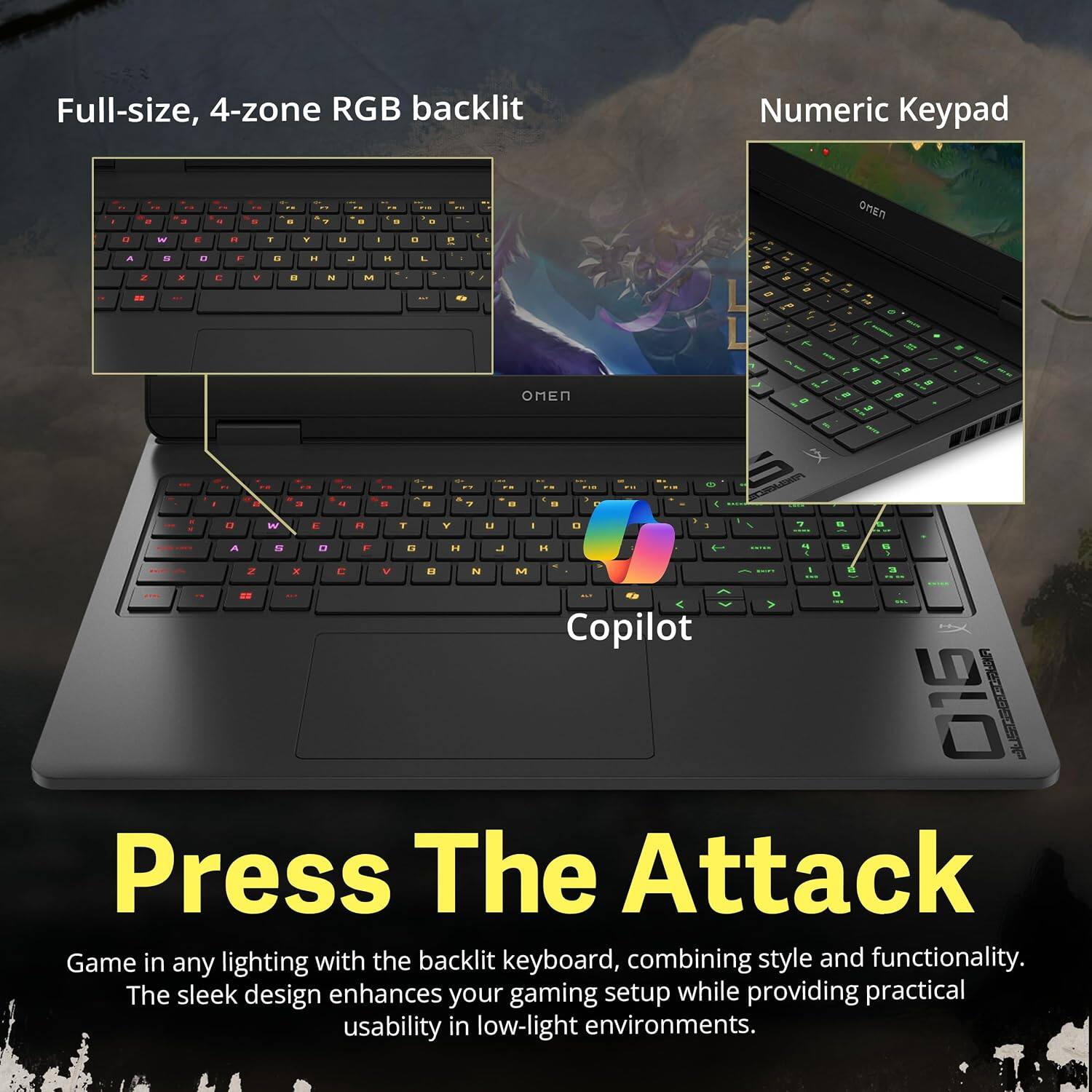 Full-size, 4-zone RGB backlit Numeric Keypad

Press The Attack

Game in any lighting with the backlit keyboard, combining style and functionality. The sleek design enhances your gaming setup while providing practical usability in low-light environments.