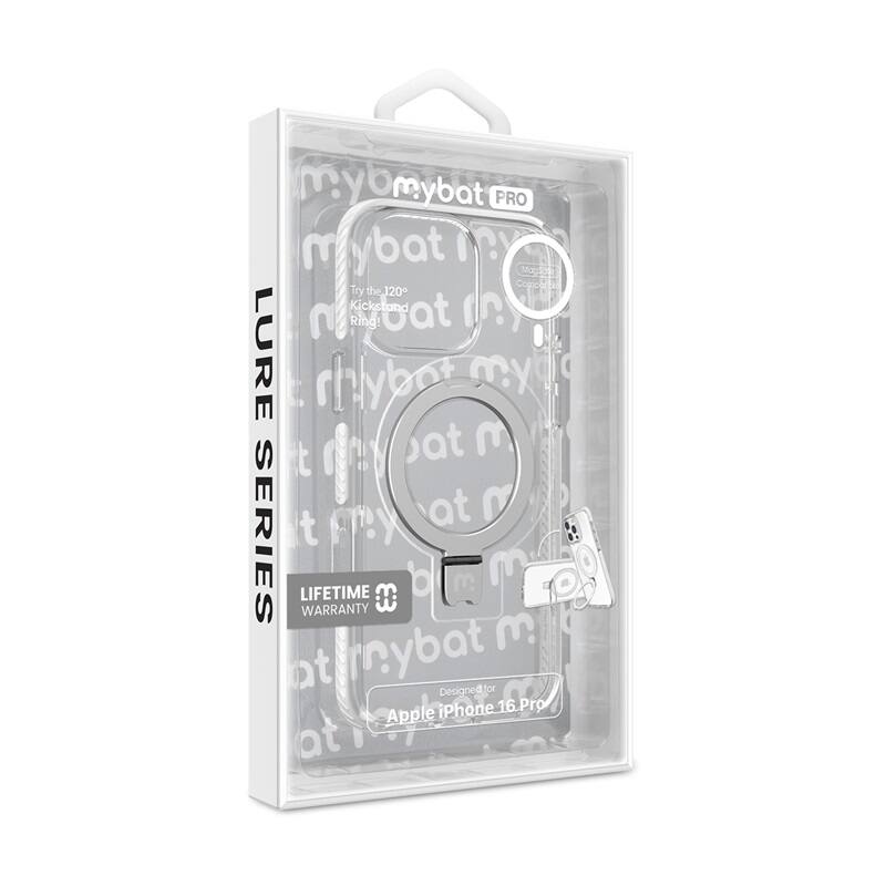 mybat PRO, mybat PRO, mybat PRO, Try the 120° Kickstand Ring!, LURE SERIES, LIFETIME WARRANTY, mybat PRO, Designed for iPhone 16 Pro, Apple