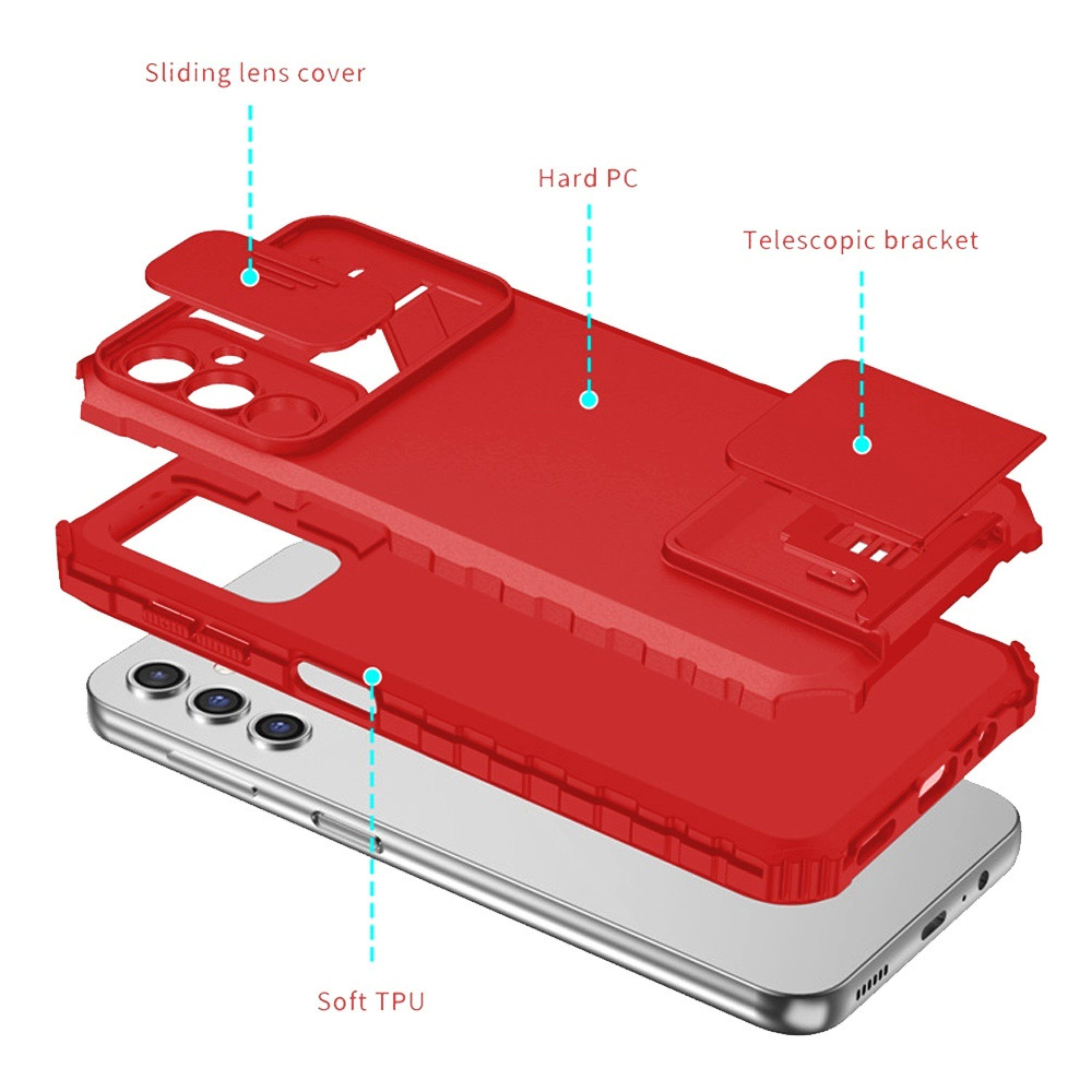 Sliding lens cover  
Hard PC  
Telescopic bracket  
Soft TPU