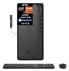 HP - OmniDesk M02 AI PC Desktop (AMD Ryzen 5 8500G, 16GB DDR5, 512GB PCIe SSD, AMD Radeon 740M, WiFi 6) - Black