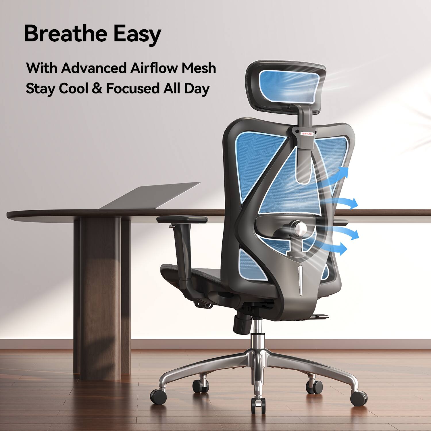 Breathe Easy With Advanced Airflow Mesh Stay Cool & Focused All Day
