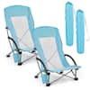 Front. VEVOR - Folding Beach Chair, High Back Camping Chairs for Adults, with Cup Pocket, Mesh Back, Carry Bag - Light Blue.