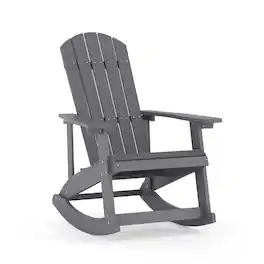 Emma + Oliver - Classic All-Weather Poly Resin Rocking Adirondack Chair with Stainless Steel Hardware for Year Round Use - Light Gray