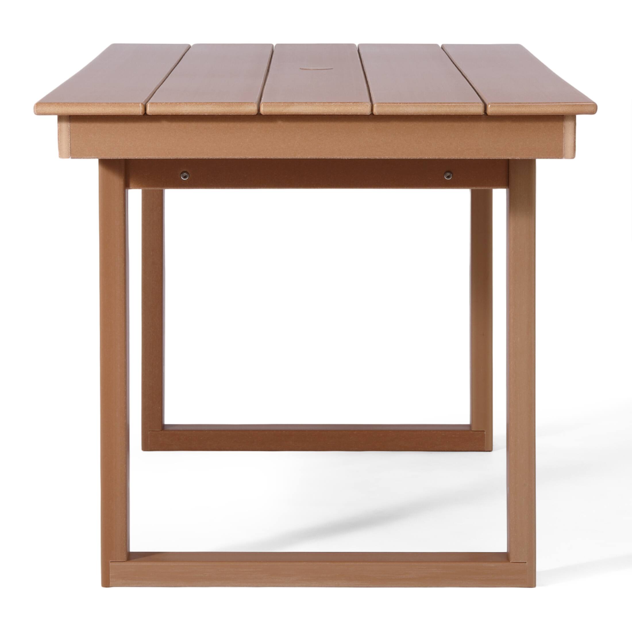 Back. WestinTrends - WestinTrends Paloma 68" Outdoor HDPE Modern Rectangular Patio Dining Table With Umbrella Hole - Teak.