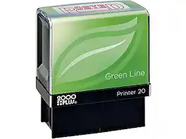 2000 Plus - Green Line Posted Rectangle Pre-Inked Stamp, Ink, 1 1/2" x 9/16" - Red