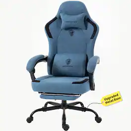 Dowinx - Gaming Chair Fabric Breathable with Retractable Footrest, Ergonomic Office Chair with Lumbar Support and Headrest - Blue
