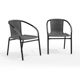 Emma + Oliver - 2 Pack Rattan Indoor-Outdoor Restaurant Stack Chair with Curved Back - Gray