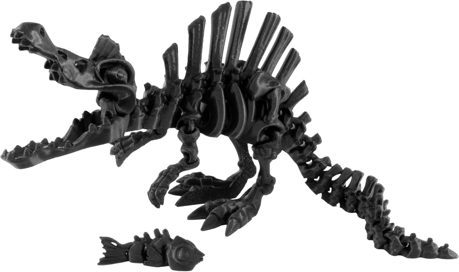 Front. JuzToys - 3D Printed Skeleton Spinosaurus, Prehistoric Collectible Articulating Dinosaur 3D Figurine Desk Décor Black by PowerTRC - Black.
