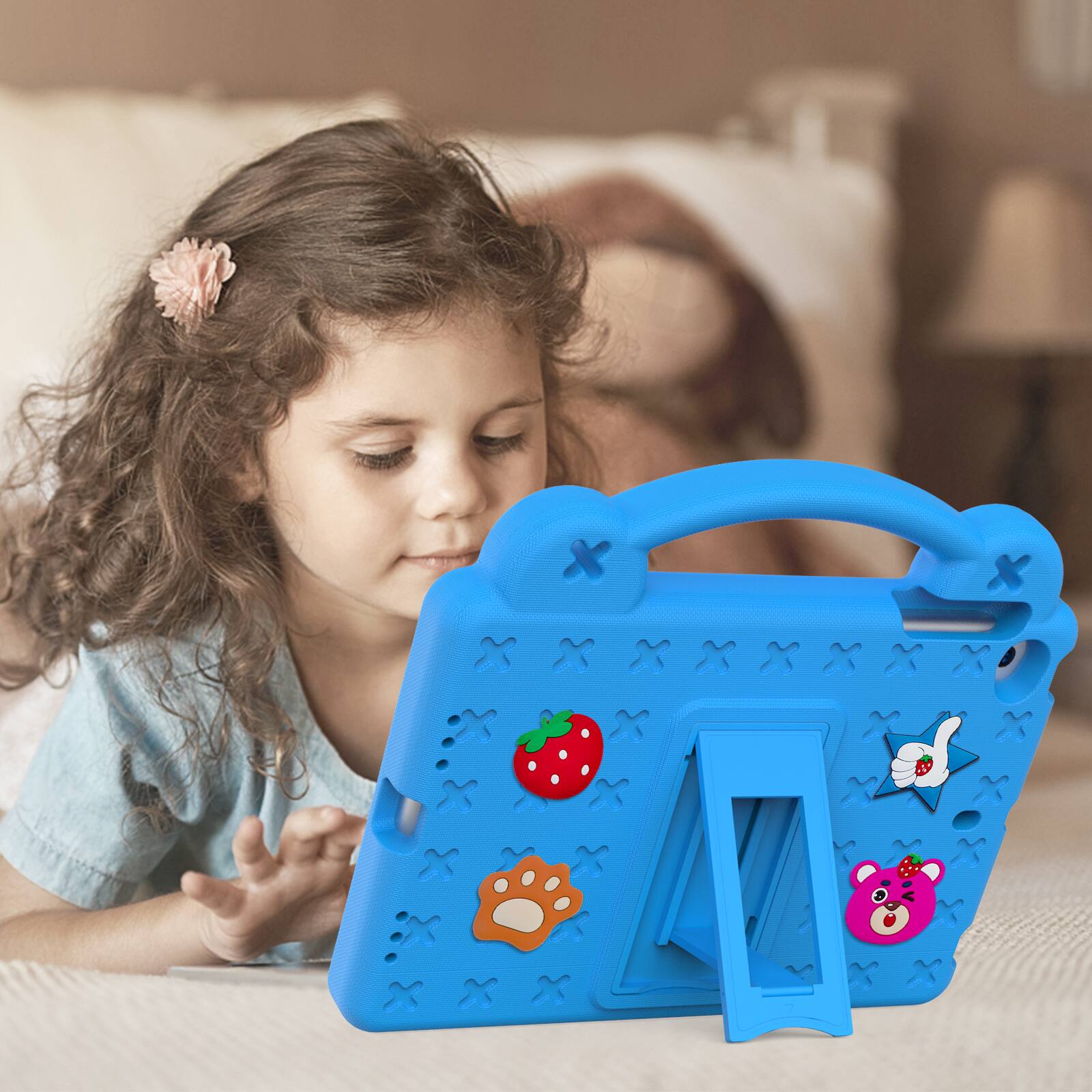 Back. Dteck - For Apple iPad mini 5th / 4th/ 3rd Cute Cartoon Kid Case Built-in Kickstand Handle Grip Shockproof Cover - Blue.