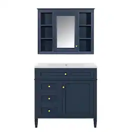 Boyel Living - 36 Inch Bathroom Vanity Set with Medicine Cabinet Single Sink - Blue