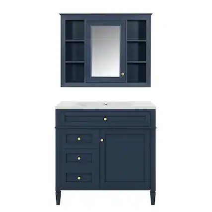Front. Boyel Living - 36 Inch Bathroom Vanity Set with Medicine Cabinet Single Sink Blue - Blue.