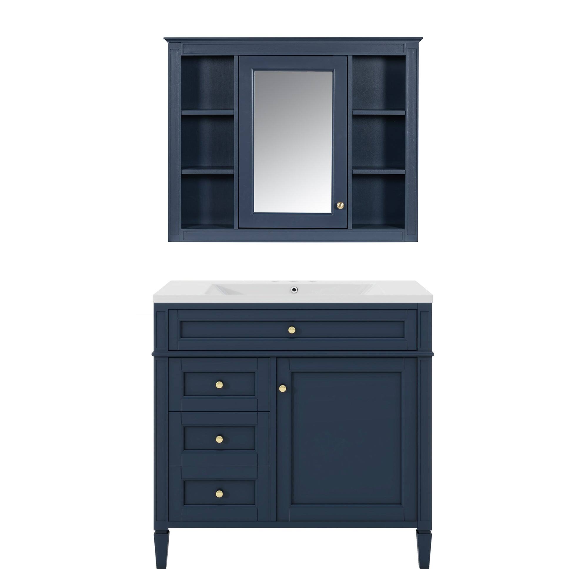Front. Boyel Living - 36 Inch Bathroom Vanity Set with Medicine Cabinet Single Sink Blue - Blue.