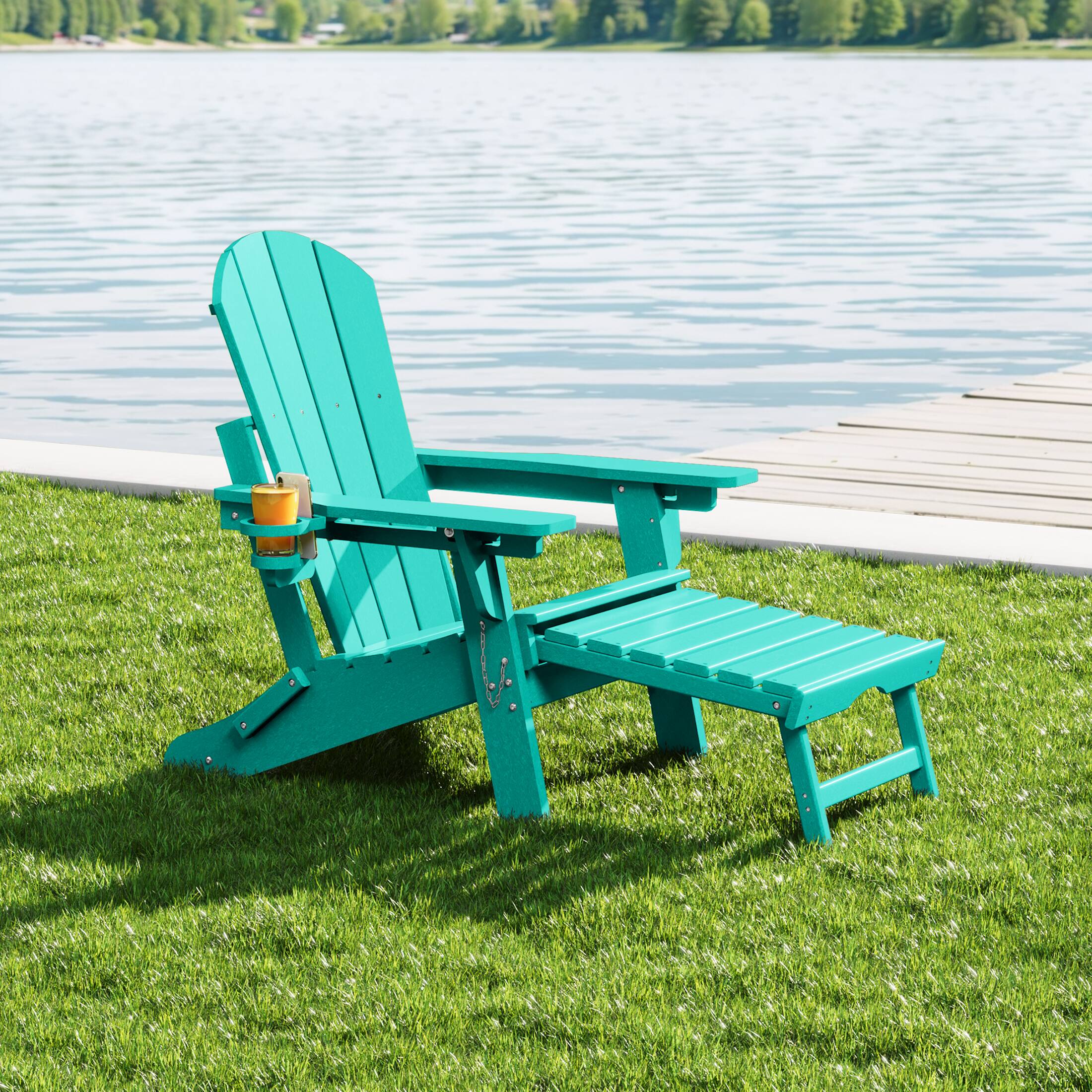 Angle. WestinTrends - WestinTrends Malibu Folding Adjustable Adirondack Chair with Retractable Ottoman and Cup Holder - Turquoise.