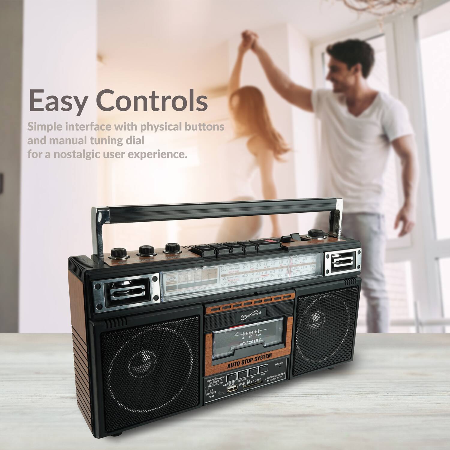 Easy Controls  
Simple interface with physical buttons and manual tuning dial for a nostalgic user experience.