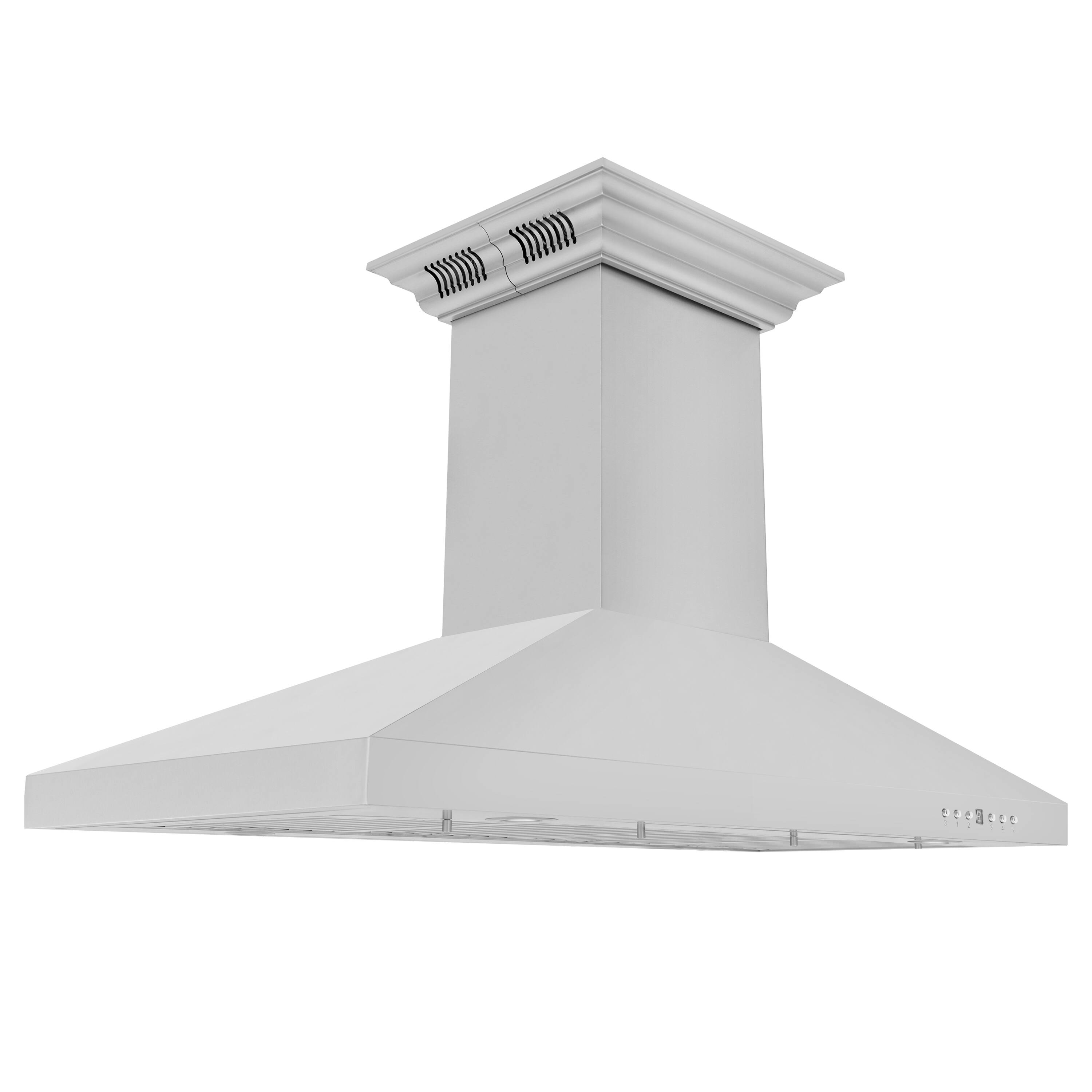 Left. ZLINE - 42 in. ZLINE CrownSound™Ducted Vent Island Mount Range Hood in Stainless Steel with Built-in Bluetooth Speakers - Stainless steel.