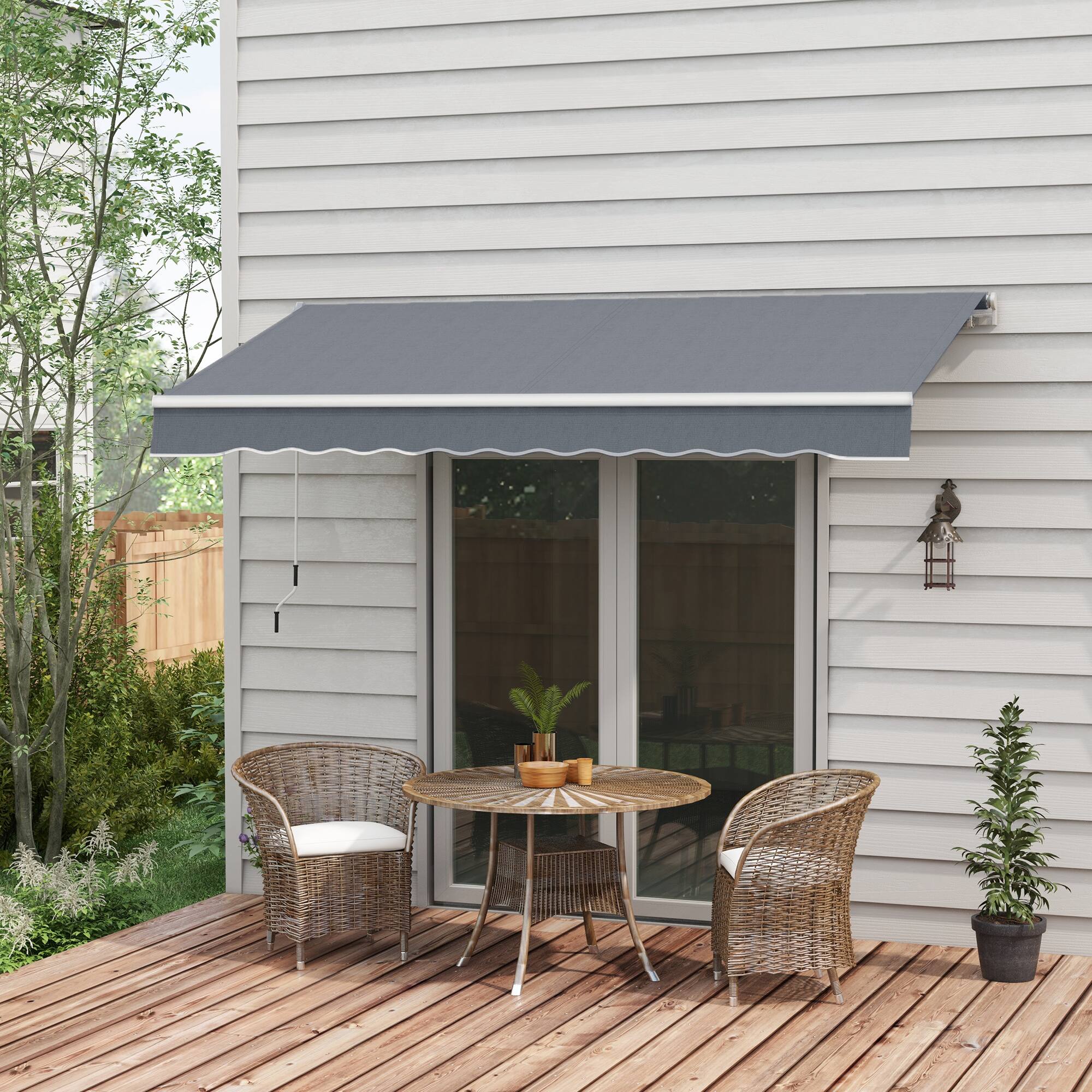 Alt View 1. Outsunny - 10' x 8' Retractable Awning, Patio Awnings, Sunshade Shelter w/ Manual Crank Handle, UV & Water-Resistant Fabric - Dark Gray.