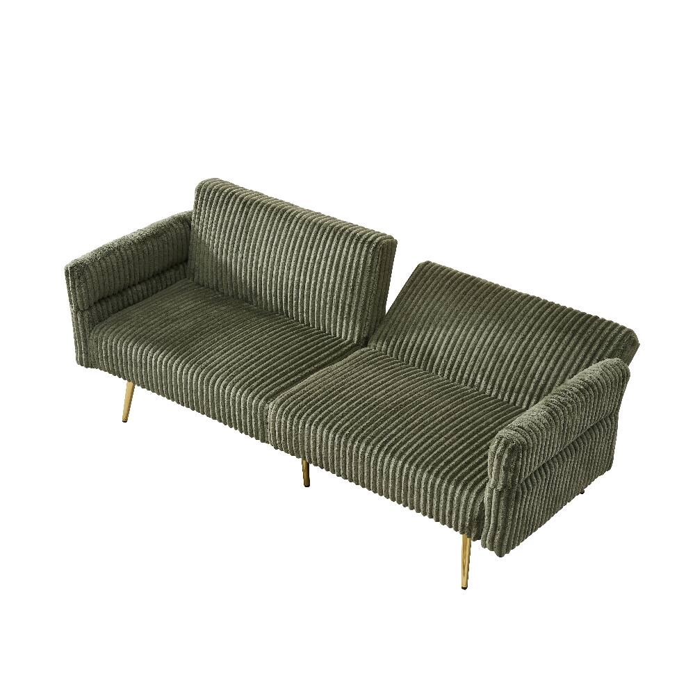 Alt View 8. Loheer - Loheer 79 Inch Corduroy Sofa Bed Foldable Double Sofa with Folding Armrests Green - Green.