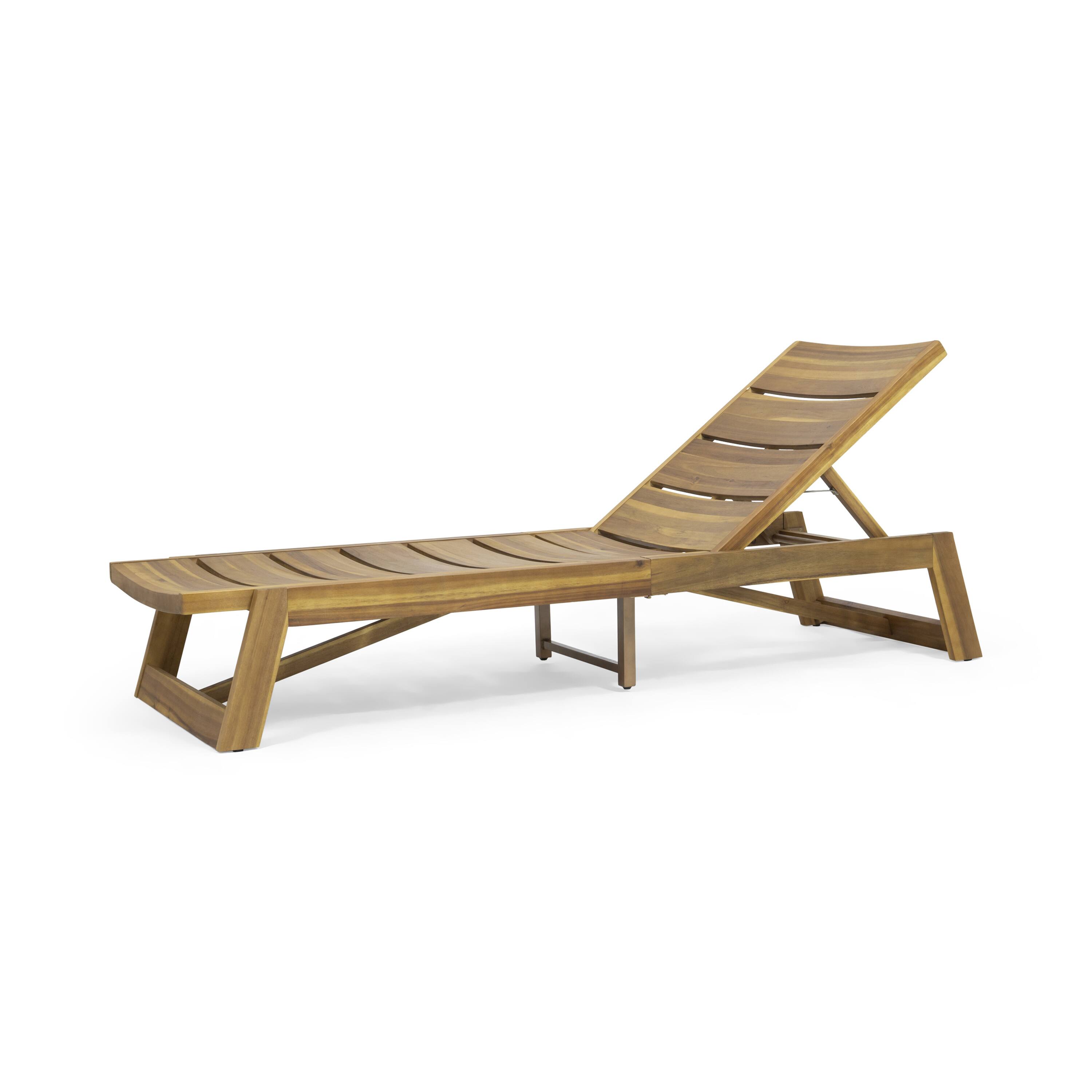 Back. Mondawe - Set of 2 Outdoor Acacia Wood Chaise Lounge Set - Brown.