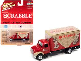 Johnny Lightning - 1999 International Cargo Truck with Graphics "Scrabble" "Pop Culture" 2022 Release 2 1/64 - Red