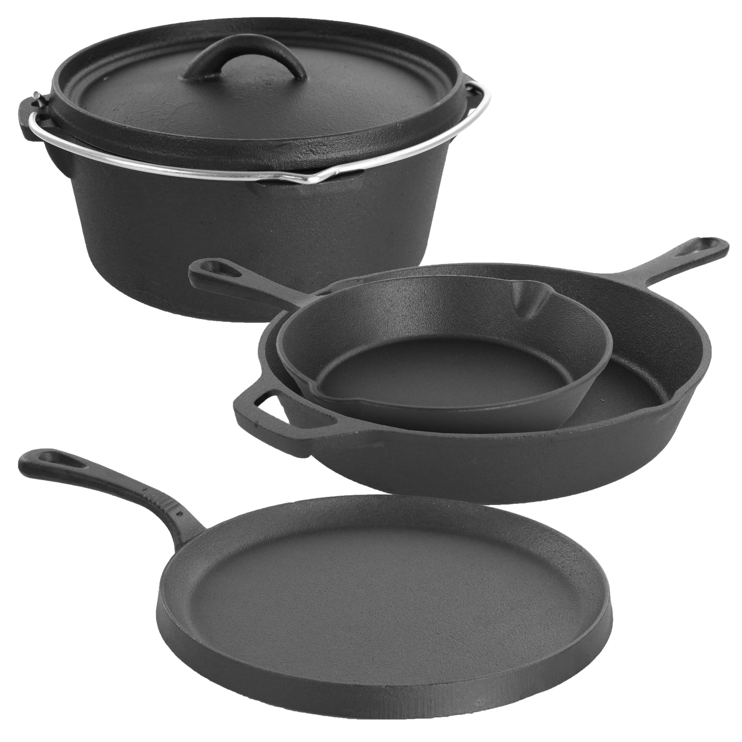 Alt View 1. MegaChef - MegaChef Pre-Seasoned Cast Iron 5-Piece Kitchen Cookware Set, Pots and Pans - Black.