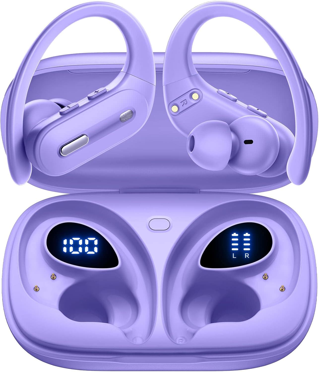 VEAT00L - OFNEX X19 Wireless Earbuds Bluetooth 5.3 Headphones 90 Hrs Playtime Ear buds with Wireless Charging Case Power Display - Purple