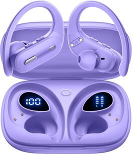 VEAT00L - OFNEX X19 Wireless Earbuds Bluetooth 5.3 Headphones 90 Hrs Playtime Ear buds with Wireless Charging Case Power Display - Purple