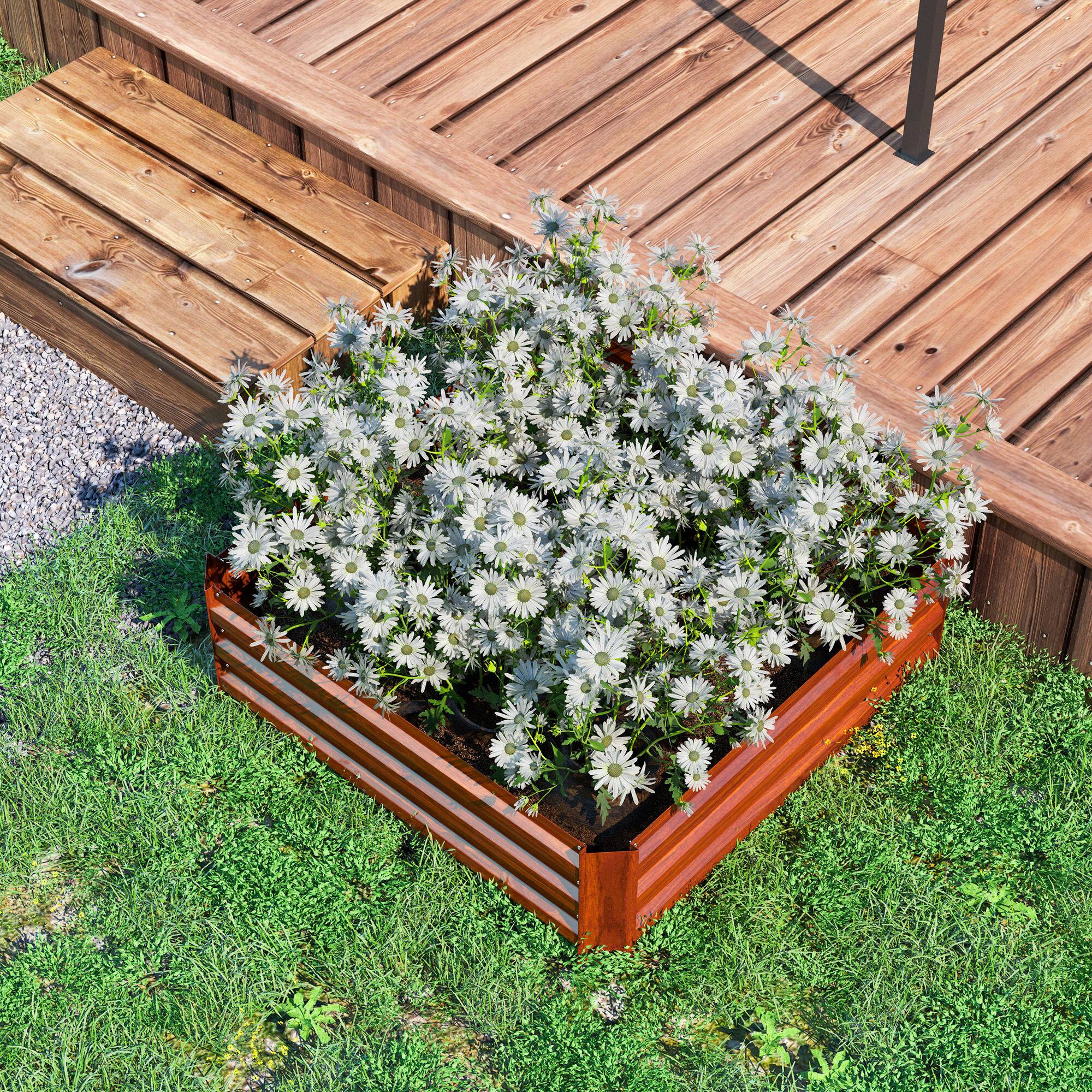 Alt View 7. Outsunny - 2 Piece Galvanized Raised Garden Bed, 3.3' x 3.3' x 1' Metal Planter Box for Growing Vegetables, Flowers, Herbs - Brown.