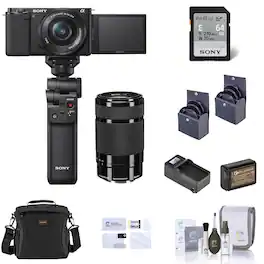 Bundle - Sony - ZV-E10 Mirrorless Vlog Camera with 16-50mm Lens, Black - with 55-210mm Lens, Vlogger Kit, Shoulder Bag,