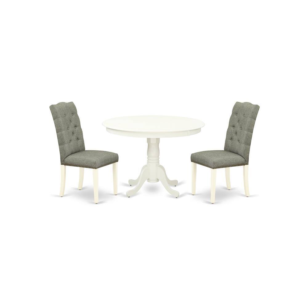 Back. East West Furniture - Dining Room Set Linen White - Brown.