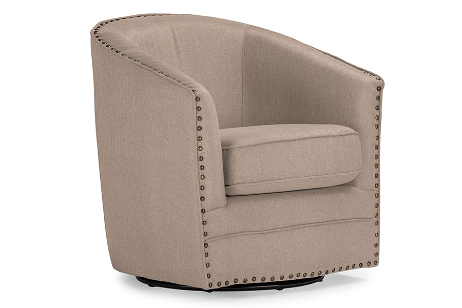 Baxton Studio - Porter Modern and Contemporary Classic Retro Fabric Upholstered Swivel Tub Chair - Beige